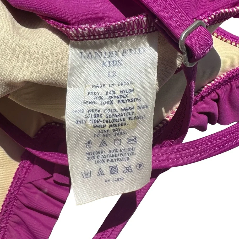 Lands End Kids Purple One Piece Swimsuit with Gold Embossed Bumble Bees Size 12